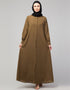 Modern Daily wear abaya with front opening and hidden placket in Color Gold